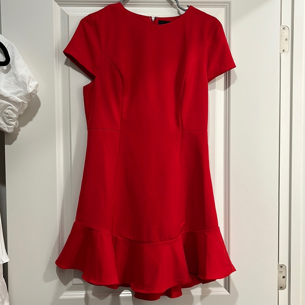 Red Mini Dress with Ruffle Bottom